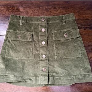 girls crewcuts button front corduroy skirt- utility green- sz 14